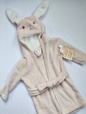 NWT Modern Baby Bunny Hooded Robe - Pink/Beige - 0-9M